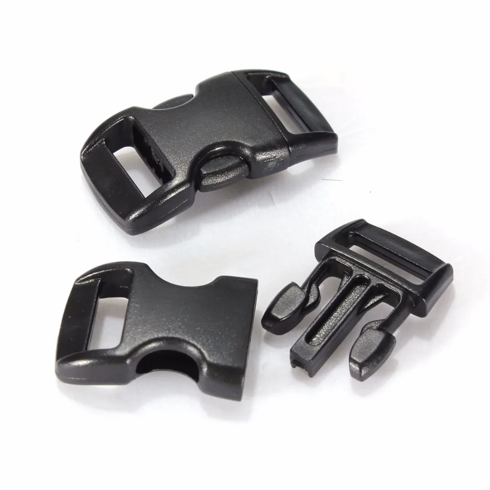 

50Pcs/Lot Black 3/8 10mm Plastic Curved Side Release Buckles Curved Clasp for 550 Paracord Survival Bracelets Straps Webbing
