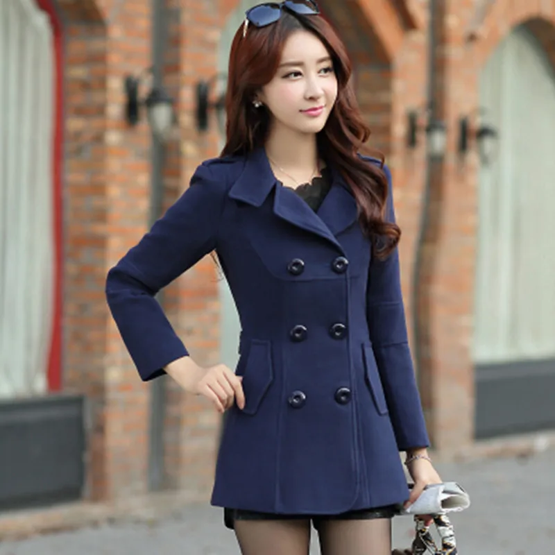 Зимнее шерстяное пальто для женщин модное однотонное двубортное с отложным