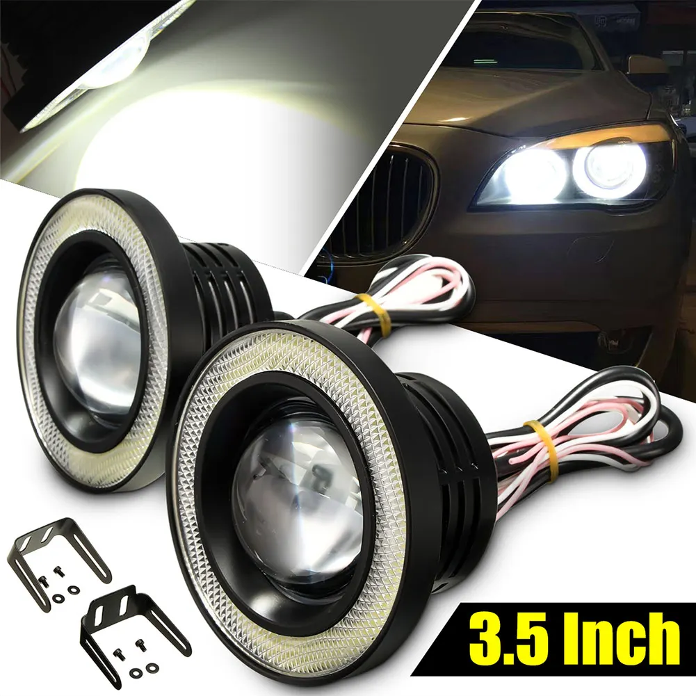 

Hot 2pcs COB LED Fog Light Lamp 3.5 Inch 10W Projector Angel Eyes Durable For Car Driving BX