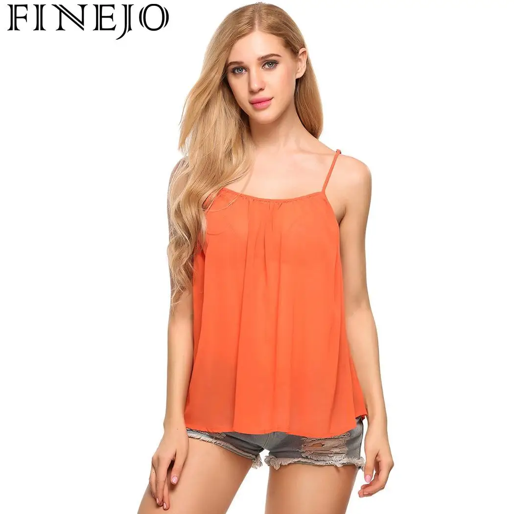 FINEJO Loose Strap Back Hollow Chiffon Women Camis Sexy Casual Beach | Женская одежда