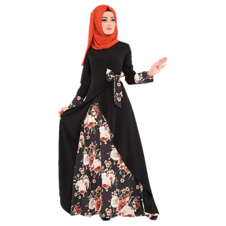 Женское мусульманское платье на Рамадан, элегантное мусульманское платье составного кроя с принтом бантов, Турецкая Абая, Дубайская одежда...