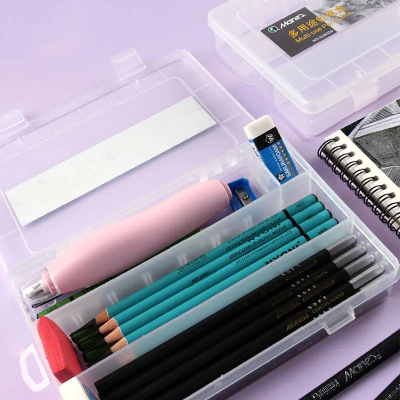 Multi-use Pencil Box Transparent Plastic Pencil Case Large Capacity Simple Desktop Storage Box Office School Supplies G38020