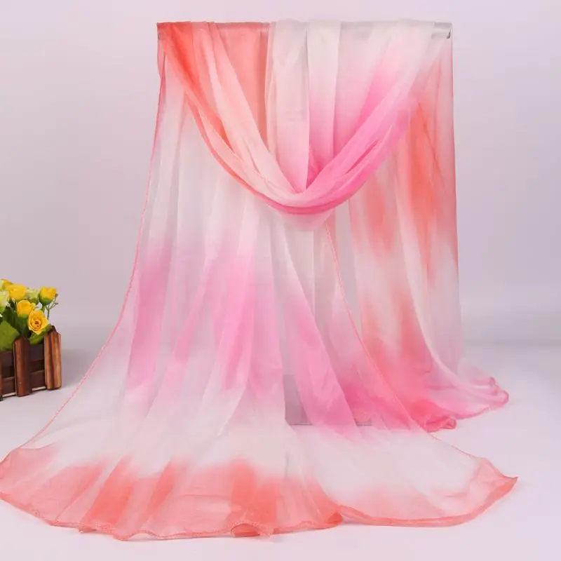 Новинка шаль из искусственного радужного шелка весна и лето градиентная ткань