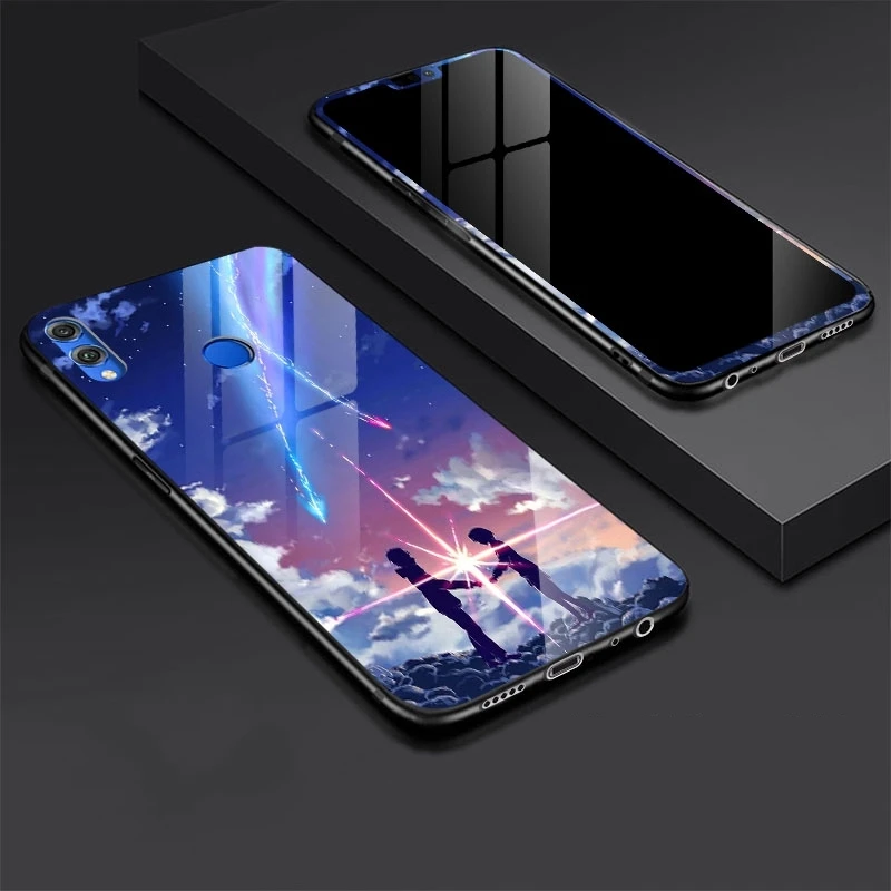 Чехол из закаленного стекла для huawei Honor 8X 7X противоударный глянцевый чехол с