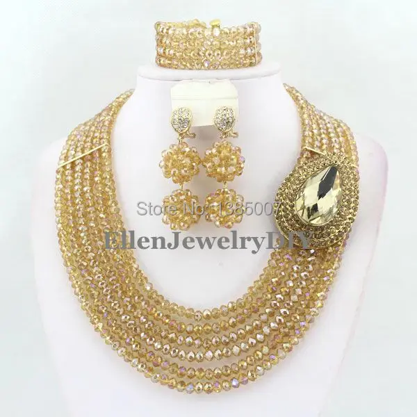 6 рядов Африканские свадебные бусы ювелирный набор кристалл африканские
