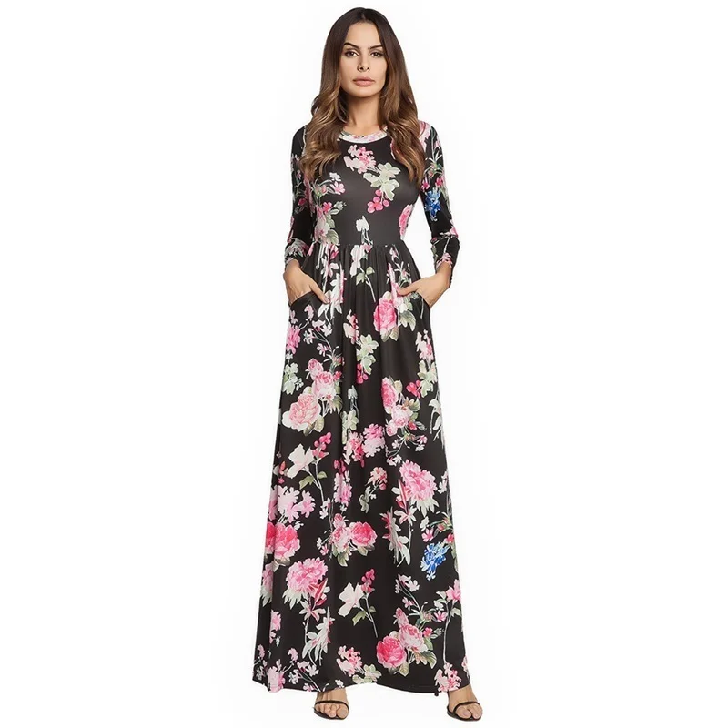 Ruiyige Для женщин Boho Maxi Цветочный принт платье Повседневное туника с длинными