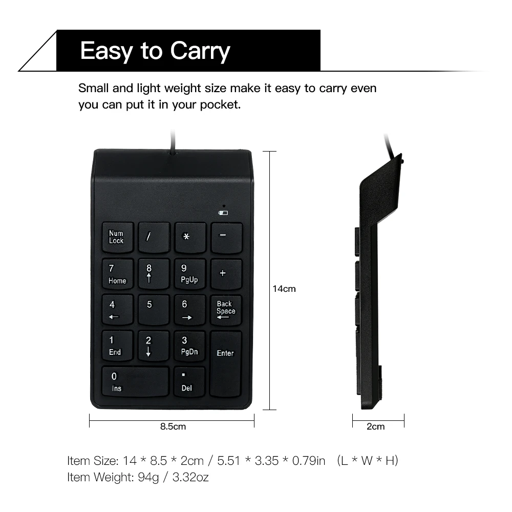 Легкая Офисная Клавиатура USB18 Keys беспроводная с низким уровнем шума мини