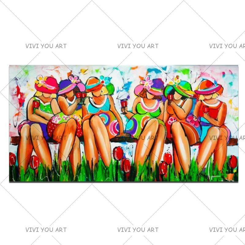 

2018 New Funny Paintings Women Oil Painting On Canvas Cheers Picture Home Decor Large Wall Art For Living Room Pop Art Pictures
