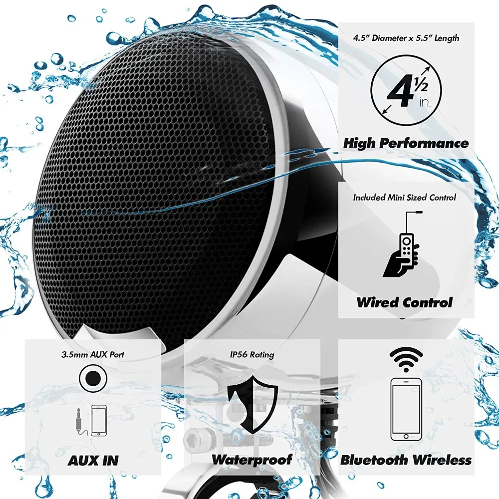 Aileap SPK400-Q, 4 канала, 4,5 дюймов, Bluetooth колонки для мотоцикла, 1200 Вт, усилитель, стерео аудио система, поддержка AUX MP3(хром