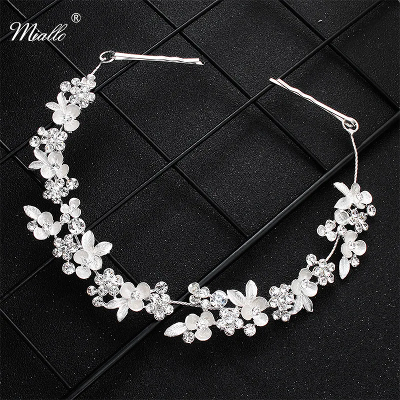 Miallo Newest Crystal Flower Hair Vine Bridal Head Jewelry Accessories Wedding Headpieces Princess Tiaras and Crowns | Украшения и