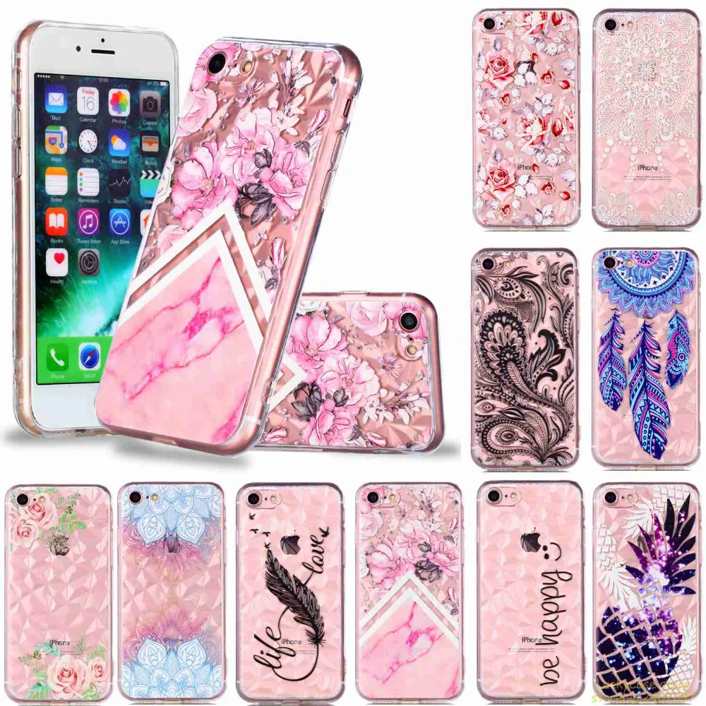 Роскошные ромба из материала TPU чехол для телефона Apple iphone 7 цветы живопись 8 hoesje etui
