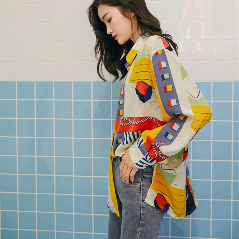 Женские топы и блузки Cheerart с абстрактным принтом цветная рубашка длинным рукавом