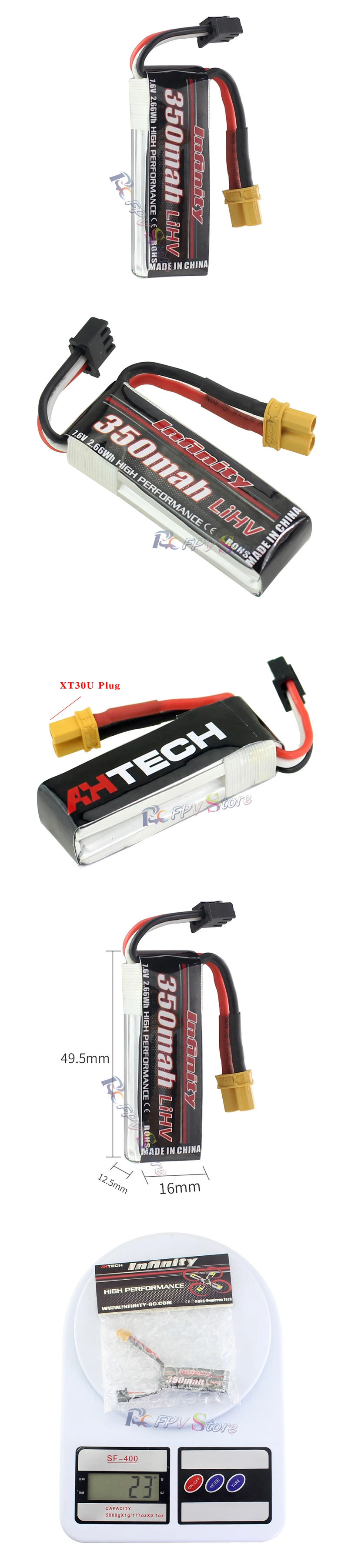 5 шт. аккумулятор Infinity Lipo 350mAh 2S 7,6 V 85C FPV с разъемом Amass XT30 XT30U для внутреннего гоночного дрона