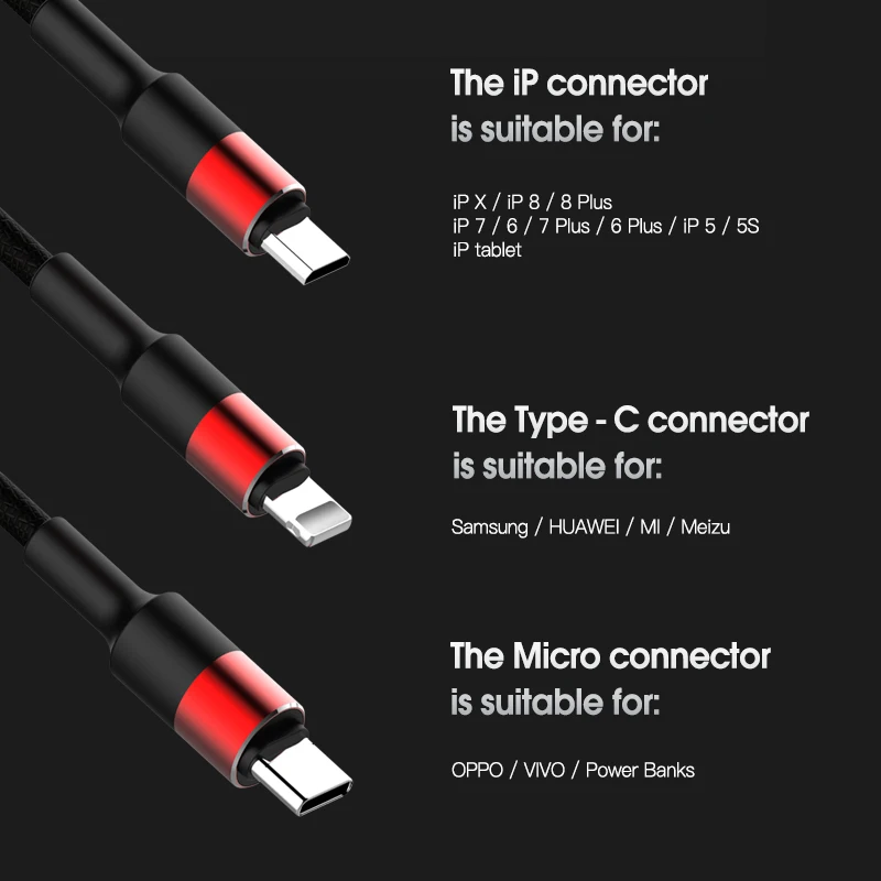 MOXOM 3 в 1 usb type C Micro USB кабель type-c для iPhone кабель зарядного устройства 120 см 3A кабель быстрой зарядки USB C