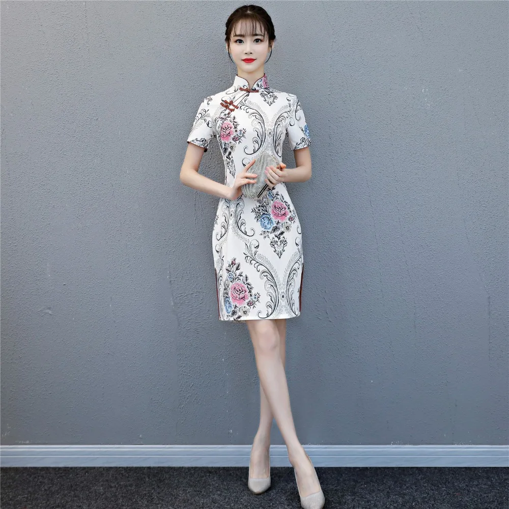 Шанхай история Атлас цветочный Cheongsam Qipao Красный Народная Стиль платье китайское