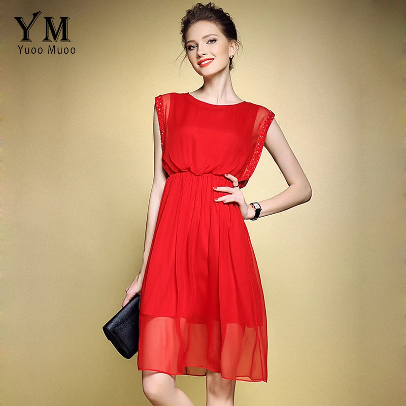 YuooMuoo Новое Прибытие Лето Женщины Red Dress Европейский Стиль Элегантных Женщин