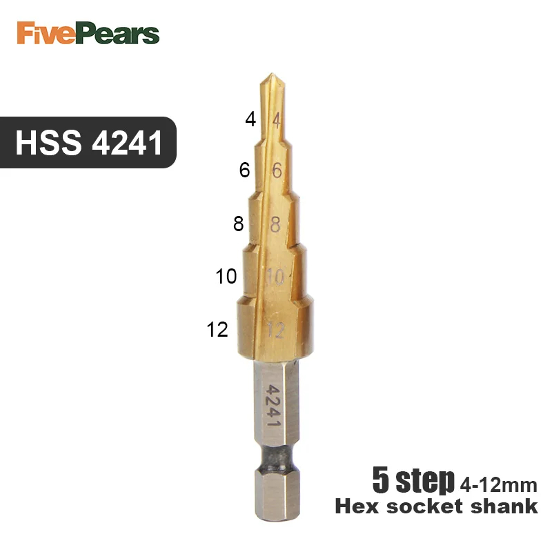 HSS4241(4-12)5step FivePears отверстие резак высокая скорость Пагода форма Шаг сверло набор дерево металл центр бурения инструмент - Цвет: HSS4241(4-12)5step