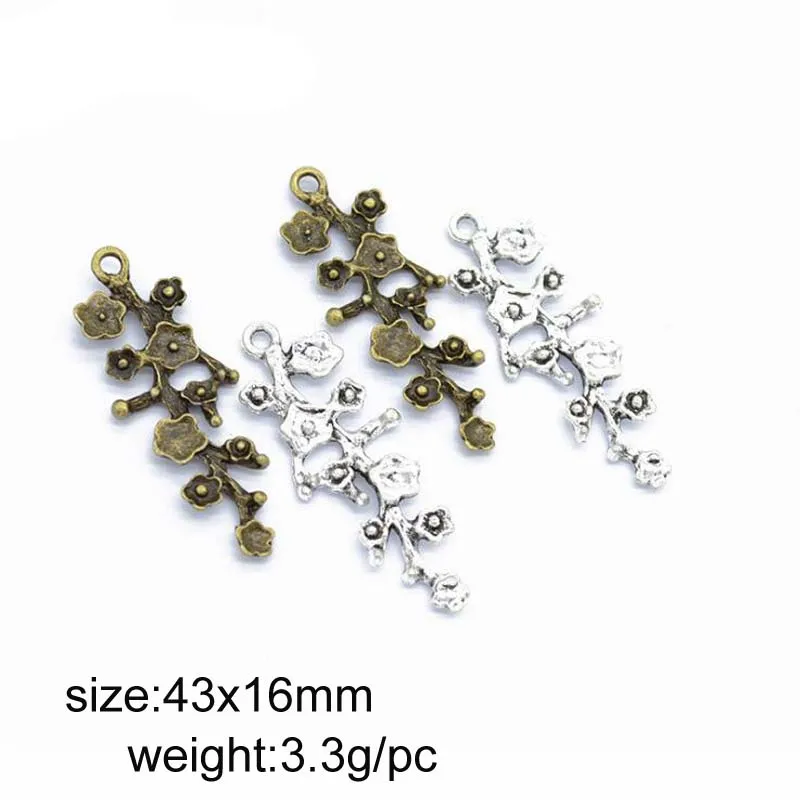 

20pcs 43x16mm Alloy Antique Silver/Antique Bronze Flowers Branches Charms Pendant Fit For DIY Necklace Bracelet