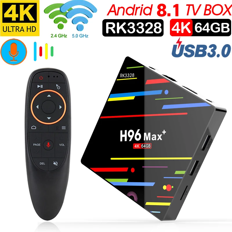 Rockchip RK3328 H96 MAX Plus TV caja Android 8 1 Smart BOX 4 ГБ 32 64 Гб USB3.0 h.265 K Set Top reproductor|ТВ-приставки и