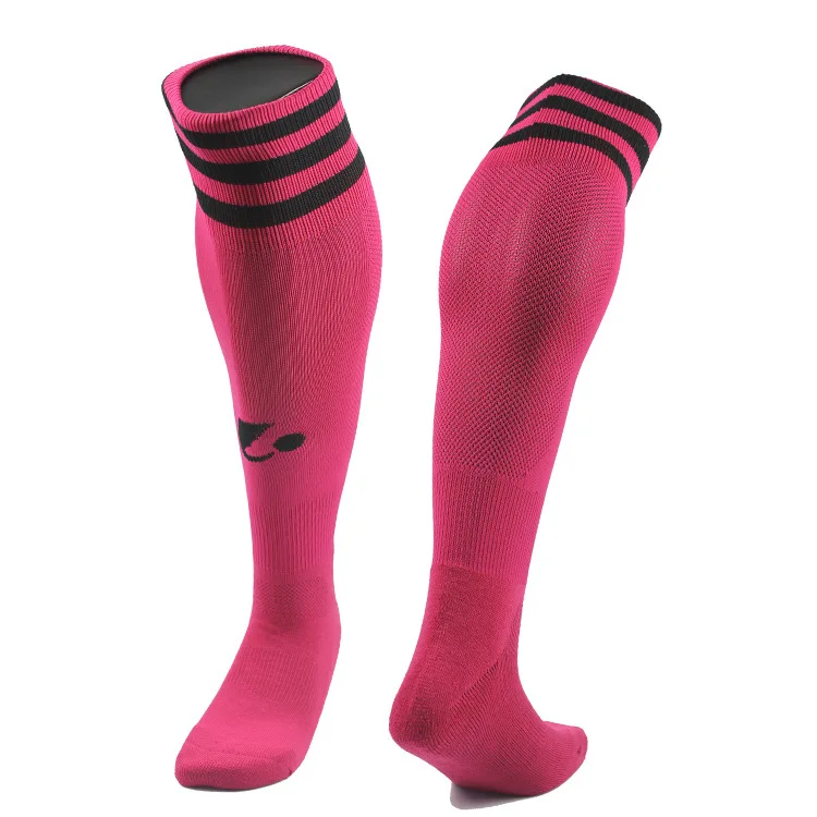 Calcetines deportivos de fútbol para niños, Medias deportivas por encima de la rodilla, duraderas, con tiras, color rosa