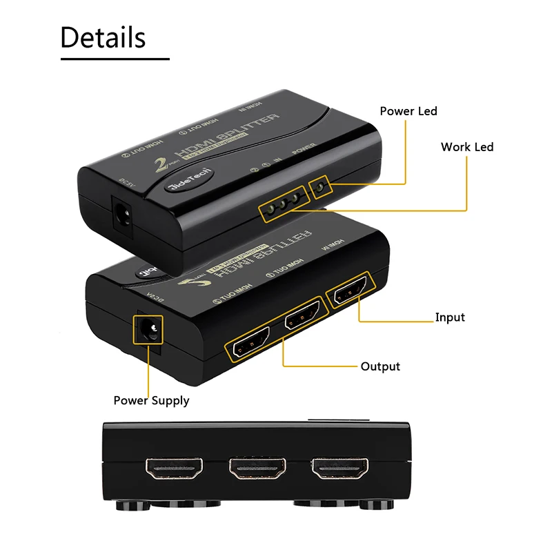 2 порта 1080 P Mini HDMI разветвитель чехол 1 в из нескольких дисплеев полностью 4