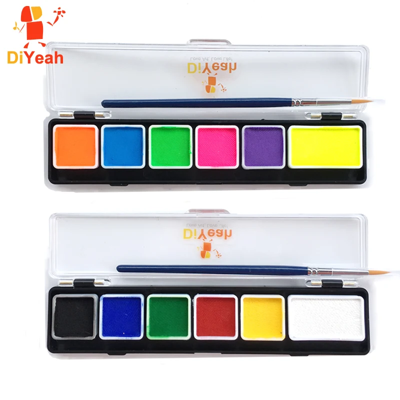 Body Paint 6 Colors Palettes White Black Red Brush Model Paint Makeup Pigment Christmas Water Based Fluorescent UV Face Painting