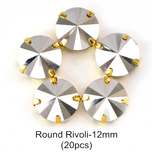 Round Rivoli 12mm G Рудник Серебряный 11 формы пришить Стразы с когтями головистой формы Стекло с украшением в виде кристаллов Высокое качество пришить коготь стразы для одежды B3793 - Цвет: Round Rivoli 12mm G