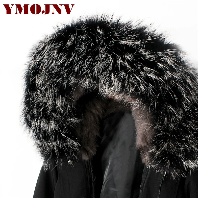 YMOJNV новый длинным натуральным мехом парка зимняя Для женщин куртка теплая