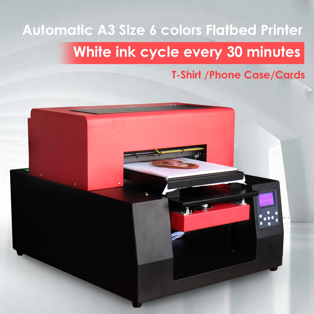 

Automatic A3 Cloth T-shirt Printer 6 colors Digital Custom DIY Garment For Epson 1390 Phone Case Card inkjet Flatbed Printer