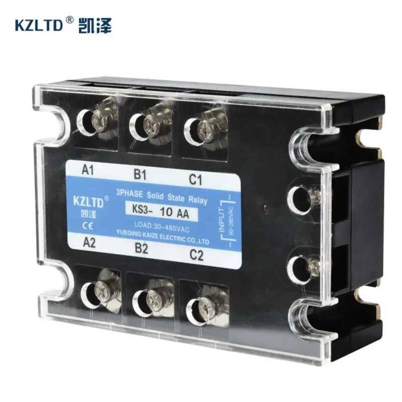 Трехфазное твердотельное реле KZLTD AC-AC SSR 10A 90-280 В переменного тока до 30-480