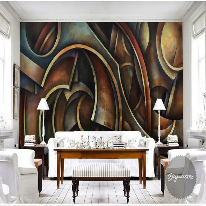 beibehang made large frescoes retro do old gray metallic texture dynamic lines color blocks abstract background wall wallpaper |