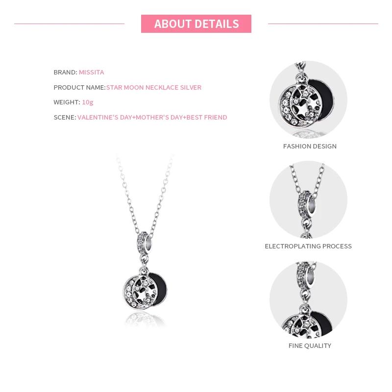 MISSITA Romantic Moon Star Pendant Necklaces for Women Wedding Anniversary Brand Fashion Jewelry Gift Hot Sale choker | Украшения и