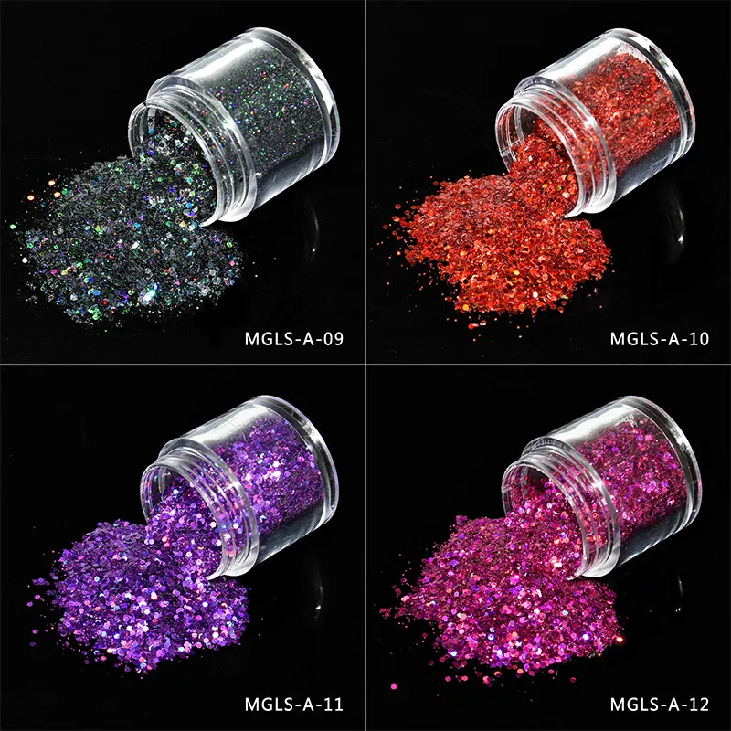 

10g/ML Holo Mixed Shape Gold Silver Laser Sequins Nail Art Glitters Flakes Nail Art Powder Glitter 3D MIX Color Nail Glitter