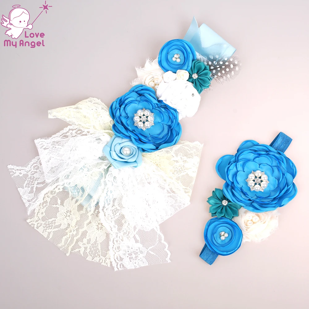 1 комплект пояс с цветочным узором для маленьких девочек голубой белый сатиновый