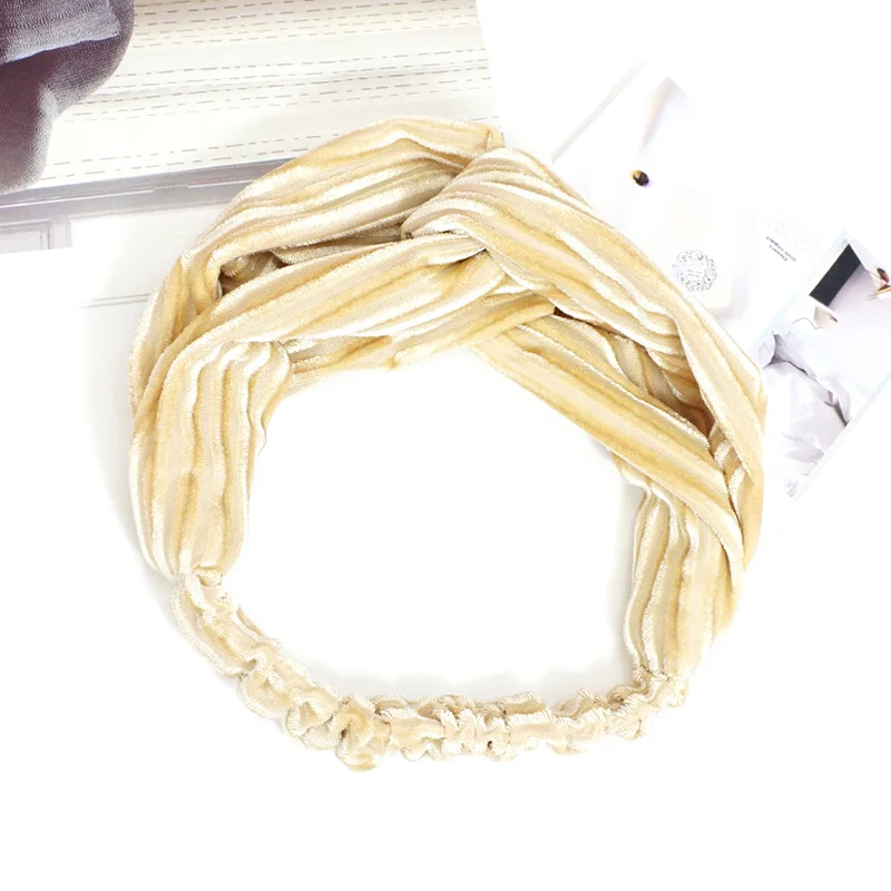 

Fashion New gold velvet striped hair band Autumn and winter wild color handmade knotted bowe Women Hair Accessorie