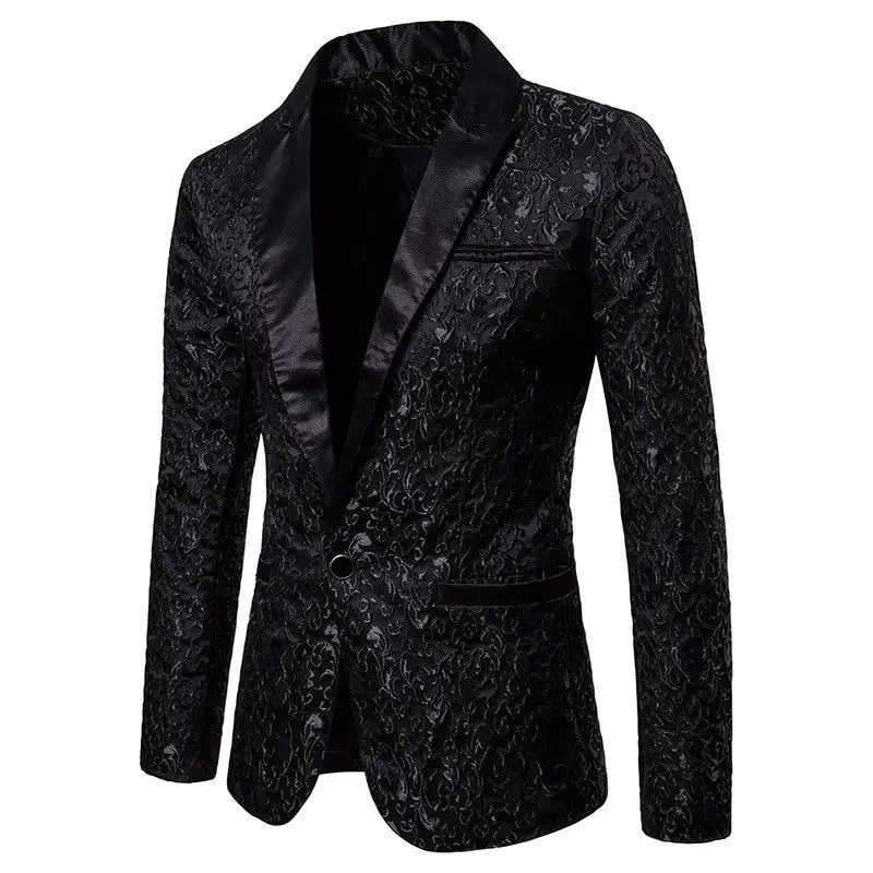 Slim Fit Блейзер Для мужчин Новое поступление Для мужчин s блейзеры с цветочным рисунком цветочный выпускное платье, блейзер элегантный пиджак-блейзер и пиджак Для мужчин - Цвет: Черный
