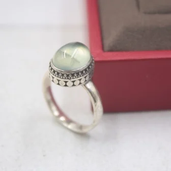Женское кольцо из серебра S925 пробы с натуральным Prehnite модное гладкое овальное