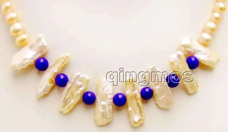 Розовый круглый натуральный жемчуг 6-7 мм Biwa 15-25 и синие бусины 6 17 дюймов Necklace-nec6170 -