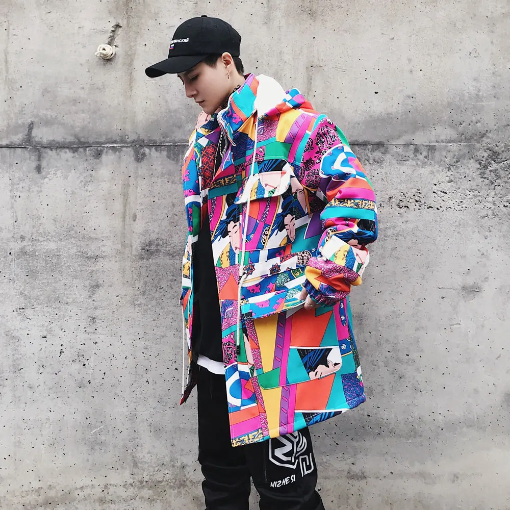 Harajuku японский Ukiyo E Красочные Лоскутные мужские куртки и пальто хип хоп съемный
