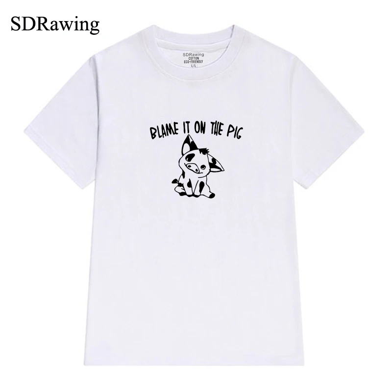 

Blame it on the pig letter Print womens cotton T shirt tops Graphic Tees Hipster Tumblr plus size summer shirt drop shipping