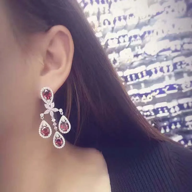 Женские серьги подвески YAN MEI с фианитами класса ААА 3 цвета GLE6489 2017|earring back|earrings
