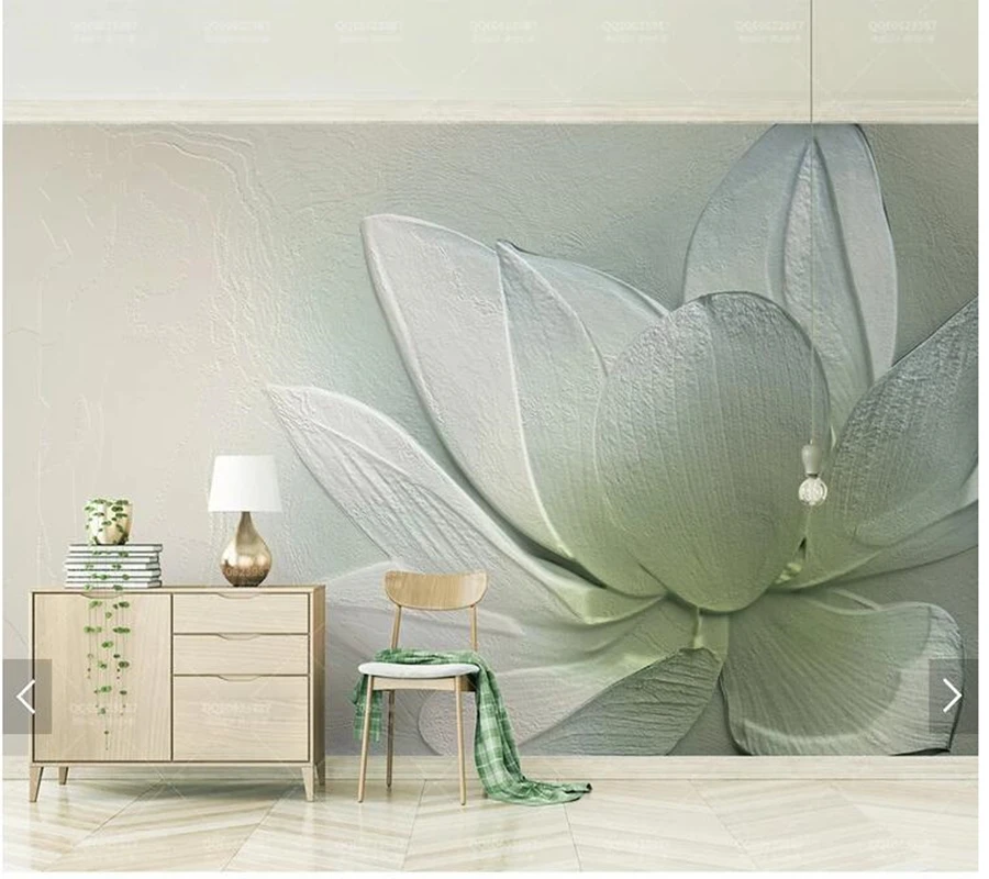 Пользовательские 3d papel де parede рельефные фрески лотоса для гостиной спальни