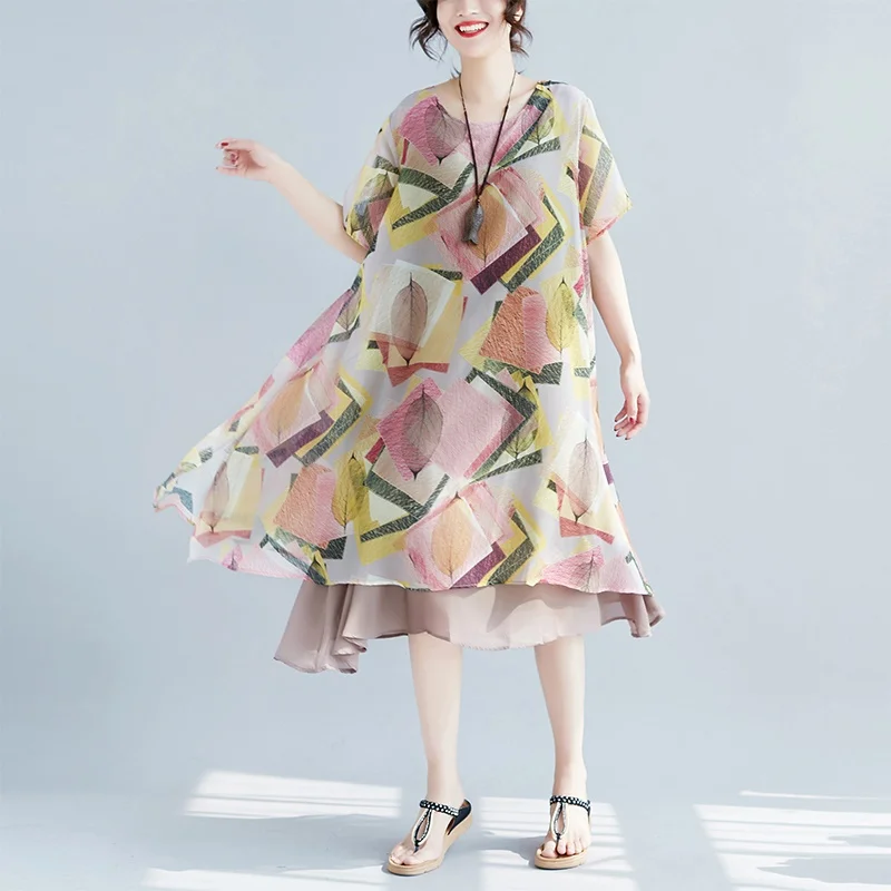 Женское Повседневное платье миди с цветочным принтом винтажное летнее большого