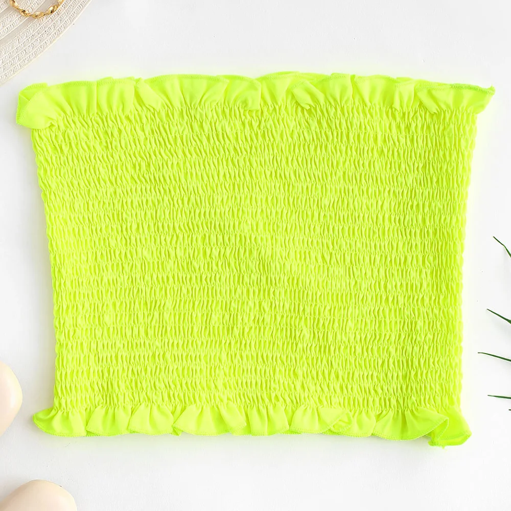 Женский укороченный Топ без бретелек ZAFUL неоновый топ с рюшами эластичный бандо