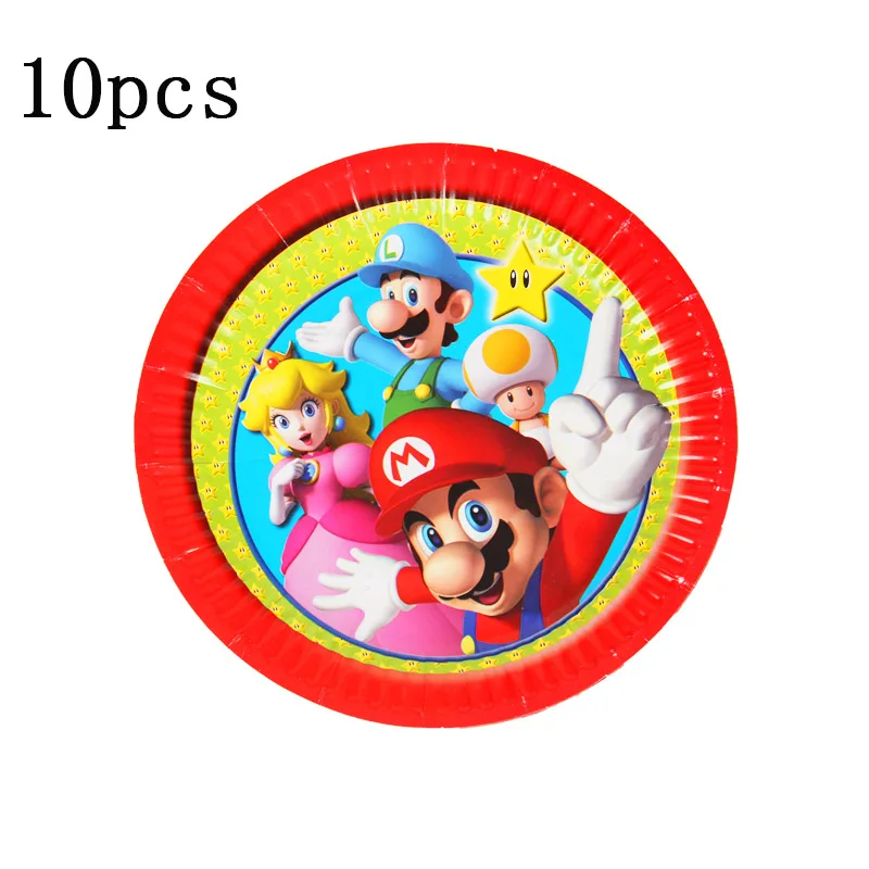 paper plate 10pcs Мультфильм Марио тематические праздничные бумажные тарелки/чашки/салфетки скатерть шнурок мешок воздушный шар Дети День рождения украшения принадлежности - Цвет: paper plate 10pcs