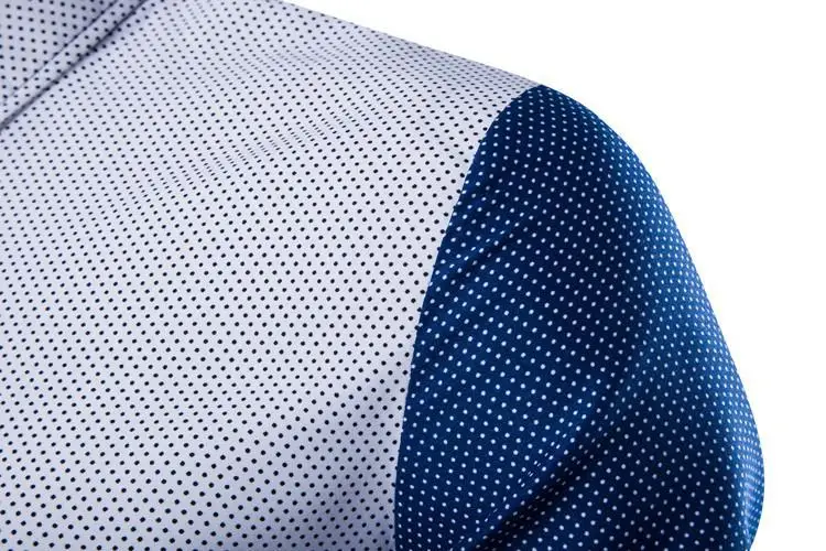 2017 Лидер продаж Мужская Мода волновой точки синий и белый шить рубашка с длинными