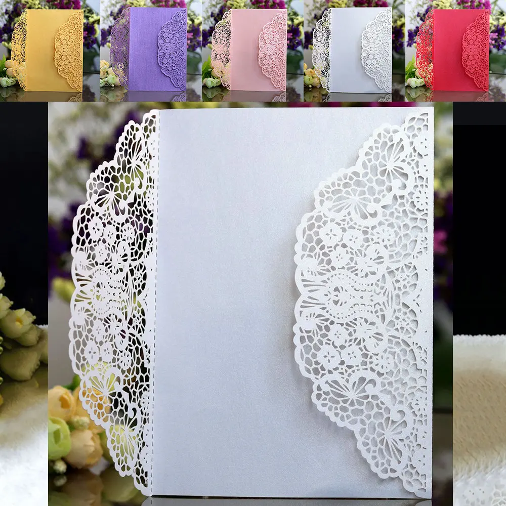 Простой золотой красный белый лазерная резка для свадьбы Приглашения карты 10