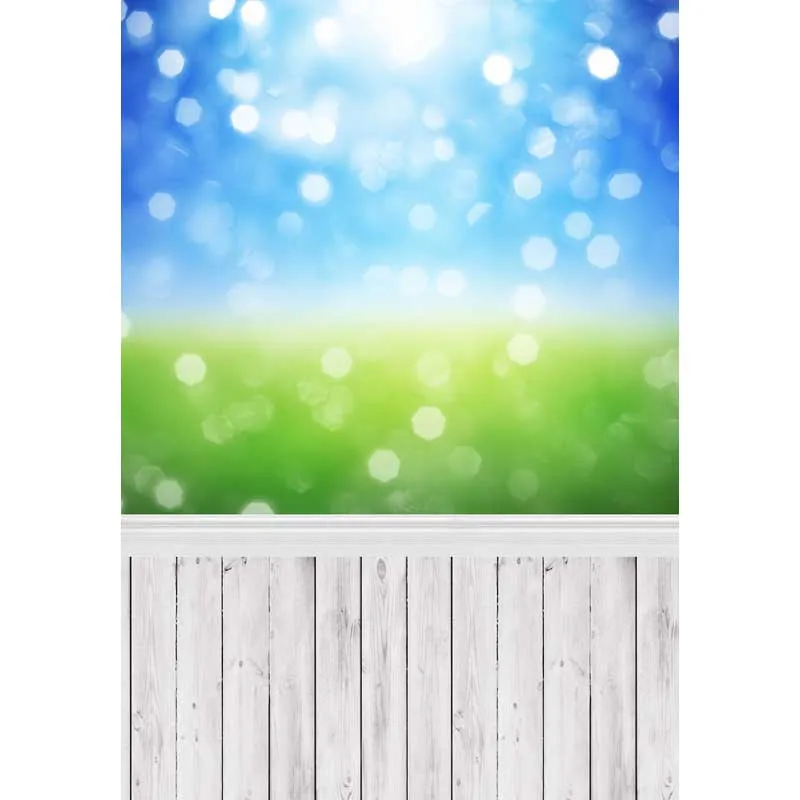 

5x7ft Light Blue Spots Bokeh Wood Floor Washable One Piece No Wrinkle Banner Photo Studio Background Backdrop Polyester Fabric