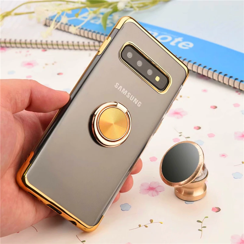Простой Прозрачный Магнитный кронштейн чехол для телефона samsung Galaxy S8 S9 S10 Plus Note9 Автомобильный держатель Подставка кольцо на палец задняя крышка