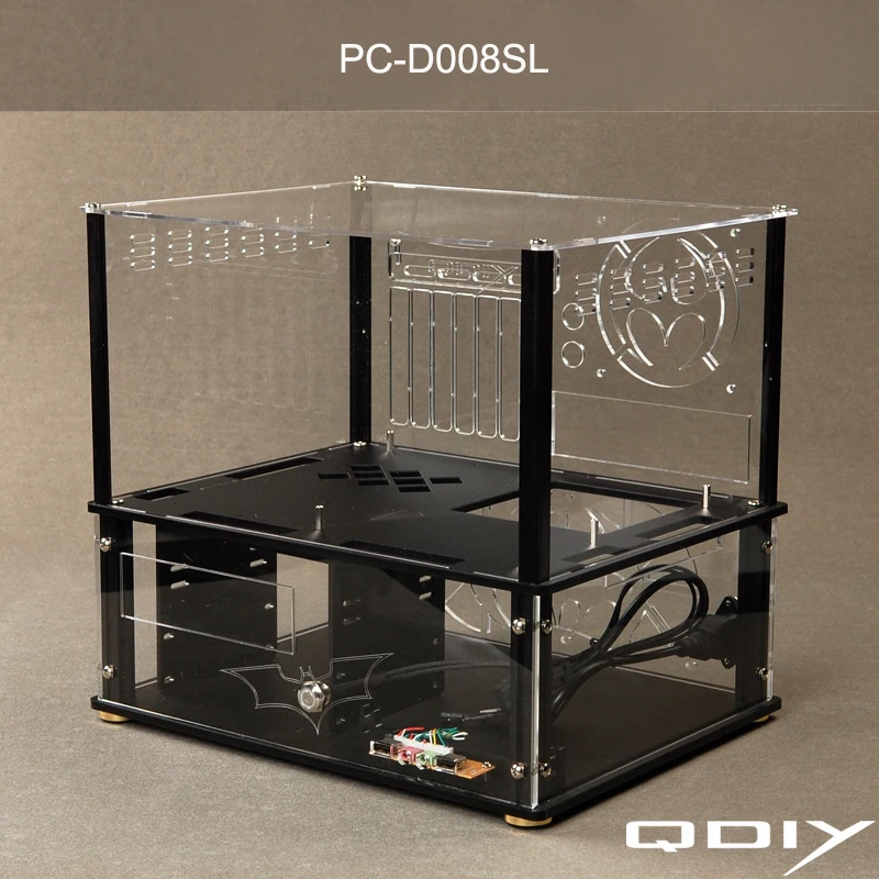 QDIY PC D008SL красочные горизонтальные E ATX прозрачный ПК с водяным охлаждением